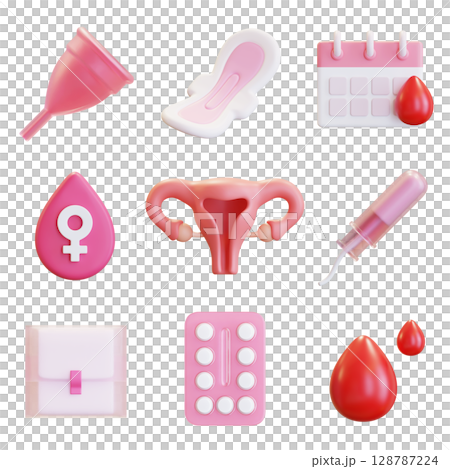 Women's menstruation icon set 3D graphic 128787224