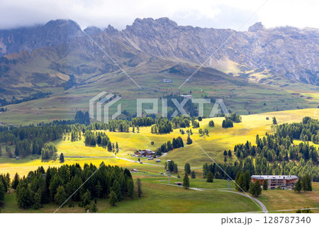 Alpe di Siusi Seiser Alm panoramic view 128787340