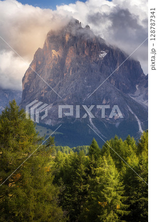 Seiser Alm, Dolomites in Italian Alps. Sassolungo Seiser Alm, Dolomites in Italian Alps. Sassolungo 128787341