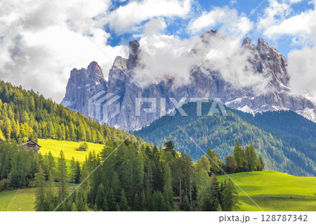 Geisler or Odle Dolomites Group, Alps, Italy 128787342