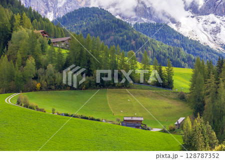 Geisler or Odle Dolomites Group, Alps, Italy 128787352