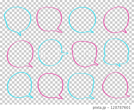 手繪風格線條語音氣泡集，僅線條，粉紅色和淺藍色 128787601