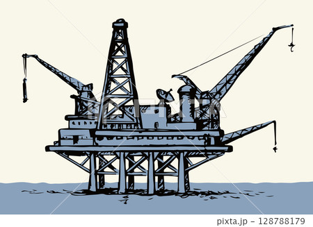 Offshore oil rig. Vector ink style illustration Offshore oil rig. Vector ink style illustration 128788179