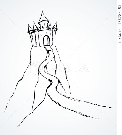 Castle on hill. Vector drawing 128788193