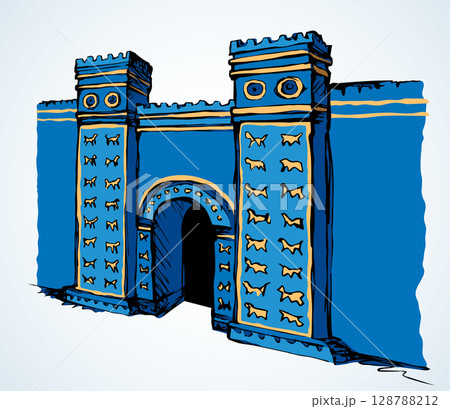 Babylonian Gate. Vector drawing scene Babylonian Gate. Vector drawing scene 128788212