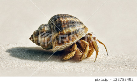 【水彩風ヤドカリのイラスト】砂浜に佇む可愛い夏の海辺のワンシーン 【水彩風ヤドカリのイラスト】砂浜に佇む可愛い夏の海辺のワンシーン 128788493