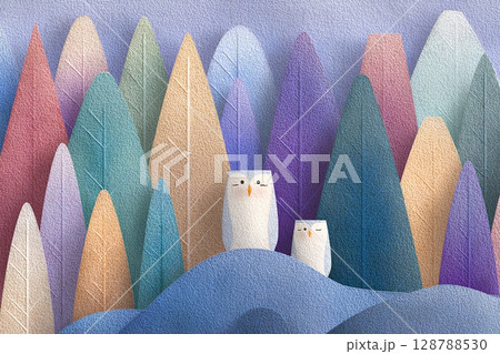 神秘的な森とフクロウのいる風景 128788530