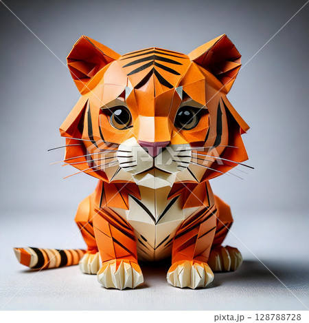 Animal tiger concept origami. paper craft. AI Generated. 128788728