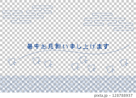 Summer greeting card illustration with wave houndstooth stitch pattern Summer greeting card illustration with wave houndstooth stitch pattern 128788937
