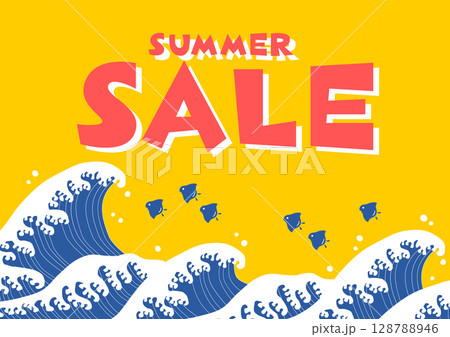 波千鳥のサマーセールイラスト（黄色背景） 128788946