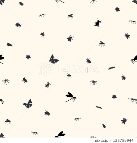 Soft Cream Background with Minimal Insect Silhouettes 128789944