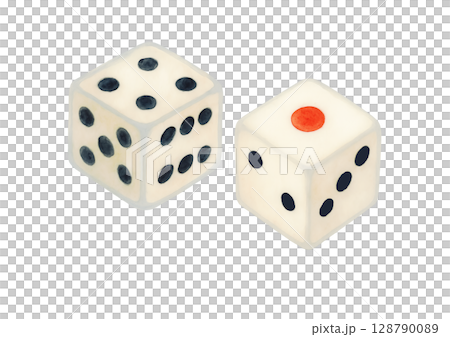 水彩風格的兩顆骰子插圖（剪切 PNG 素材） 128790089