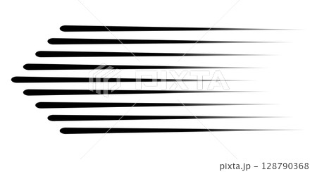 Speed line anime fast effect, manga horizontal motion strips. Comic quick halftone movement. Abstract gradient.  128790368