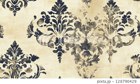Vintage charm meets modern elegance in this intricate black and grey damask pattern, adding a touch of sophistication and timeless appeal to any setting.  Vintage charm meets modern elegance in this intricate black and grey damask pattern, adding a touch of sophistication and timeless appeal to any setting.  128790429