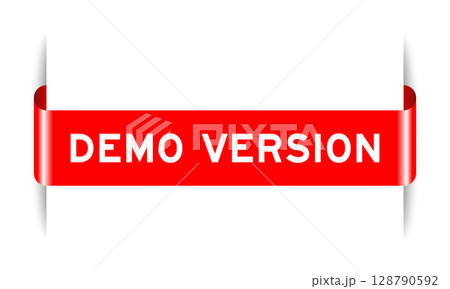 Red color inserted label banner with word demo version on white background Red color inserted label banner with word demo version on white background 128790592