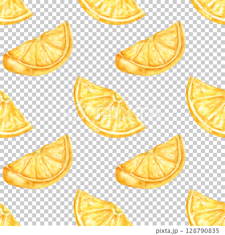 Pieces of ripe lemon painted in watercolor as a seamless pattern. A refreshing summer pattern with lemon fruits. A culinary print for packaging, kitchen textiles, and clothing. Pieces of ripe lemon painted in watercolor as a seamless pattern. A refreshing summer pattern with lemon fruits. A culinary print for packaging, kitchen textiles, and clothing. 128790835