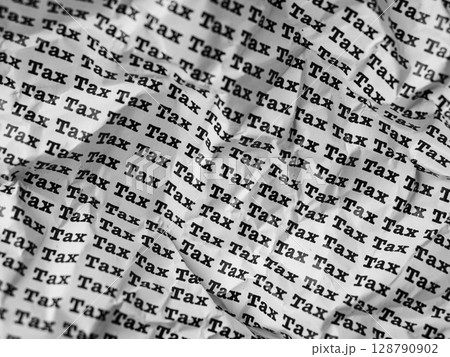 Words Tax Seamless print on crumpled paper for business background. Words Tax Seamless print on crumpled paper for business background. 128790902