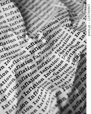Words Inflation Seamless print on crumpled paper for business background. 128790907