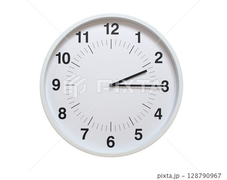 Simple white analog wall clock showing exactly 02:15 or 14:15. suitable for concepts like deadline, start or end of time. Isolated on a clean white background. Simple white analog wall clock showing exactly 02:15 or 14:15. suitable for concepts like deadline, start or end of time. Isolated on a clean white background. 128790967