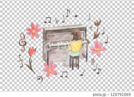 水彩絵の具で描いたピアノのイメージ 128791069
