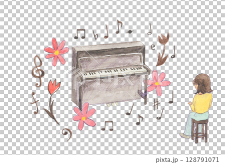 鋼琴的水彩畫 鋼琴的水彩畫 128791071