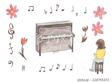 水彩絵の具で描いたピアノの素材 128791072