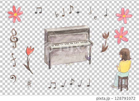用水彩繪製的鋼琴材料 128791072