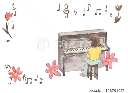 水彩絵の具で描いたピアノの背景 水彩絵の具で描いたピアノの背景 128791073