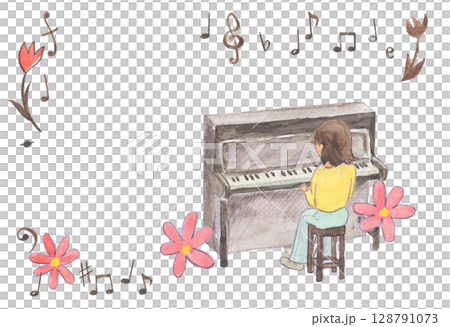 水彩絵の具で描いたピアノの背景 水彩絵の具で描いたピアノの背景 128791073