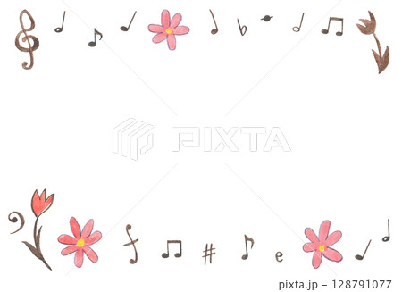 水彩絵の具で描いた音符のフレーム背景 水彩絵の具で描いた音符のフレーム背景 128791077