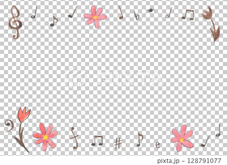 水彩絵の具で描いた音符のフレーム背景 水彩絵の具で描いた音符のフレーム背景 128791077