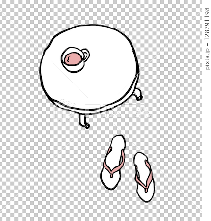 Mini table, cup and sandals illustration pink 128791198