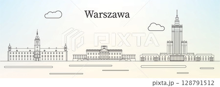 Warsaw city skyline  line art illustration 128791512