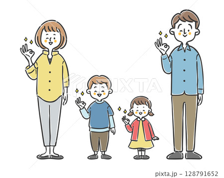 OKサインをする家族二世代 全身 ベクター OKサインをする家族二世代 全身 ベクター 128791652