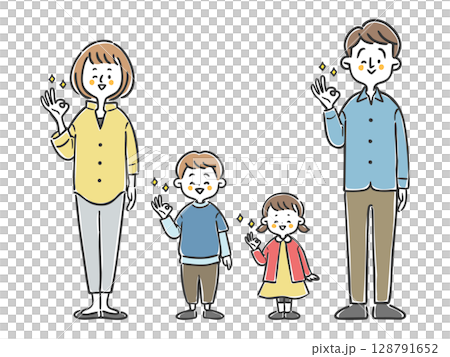 OKサインをする家族二世代 全身 ベクター OKサインをする家族二世代 全身 ベクター 128791652