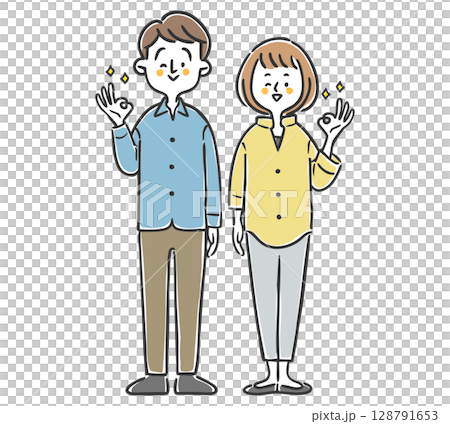 OKサインをする夫婦 全身 ベクター OKサインをする夫婦 全身 ベクター 128791653