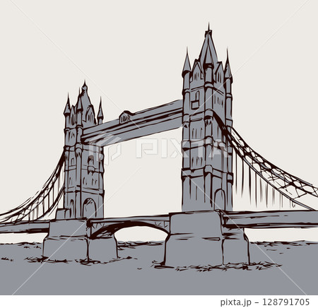 Tower bridge, London, UK. Hand drawn vector illustration 128791705