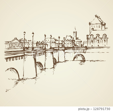 Bridge. Vector drawing Bridge. Vector drawing 128791730