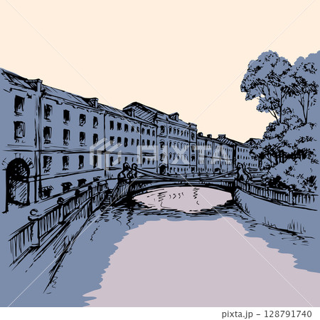 The bridge over the river in St. Petersburg. Vector drawing 128791740