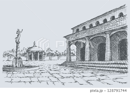 Vector landscape of the old town square 128791744