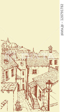 Vector outline. The narrow streets of old town Vector outline. The narrow streets of old town 128791782
