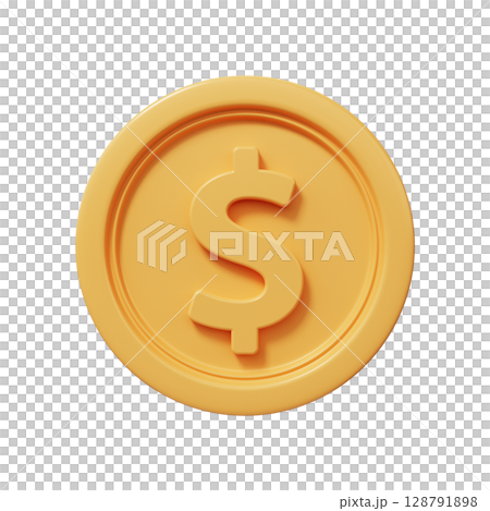 Golden dollar coin 3d render 128791898