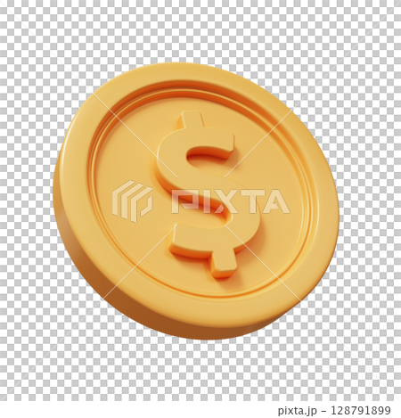 Golden dollar coin 3d render 128791899