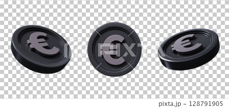 Euro coins 3D icons set. Growth, income, savings, investment, wealth. 128791905