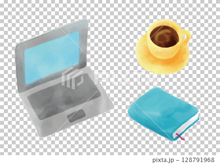 Watercolor vector material of a laptop, coffee and notebook Watercolor vector material of a laptop, coffee and notebook 128791968