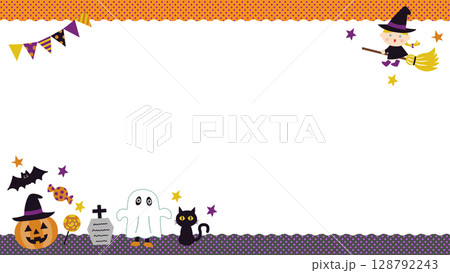 ポップでカラフルなハロウィン装飾フレームイラスト ポップでカラフルなハロウィン装飾フレームイラスト 128792243