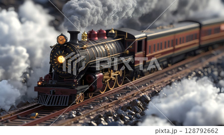 煙の中を走る蒸気機関車 煙の中を走る蒸気機関車 128792662