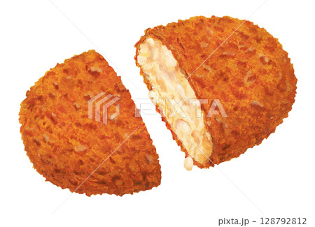 半分に切ったコロッケのイラスト 半分に切ったコロッケのイラスト 128792812