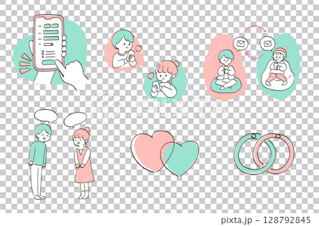 Illustration set for explaining the flow of matching and marriage apps 128792845