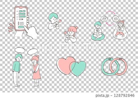 Illustration set for explaining the flow of matching and marriage apps 128792846